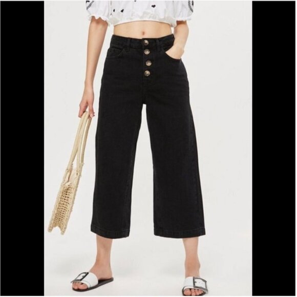TOPSHOP MOTO Wide Leg Button Front Cropped Jeans - Picture 1 of 6